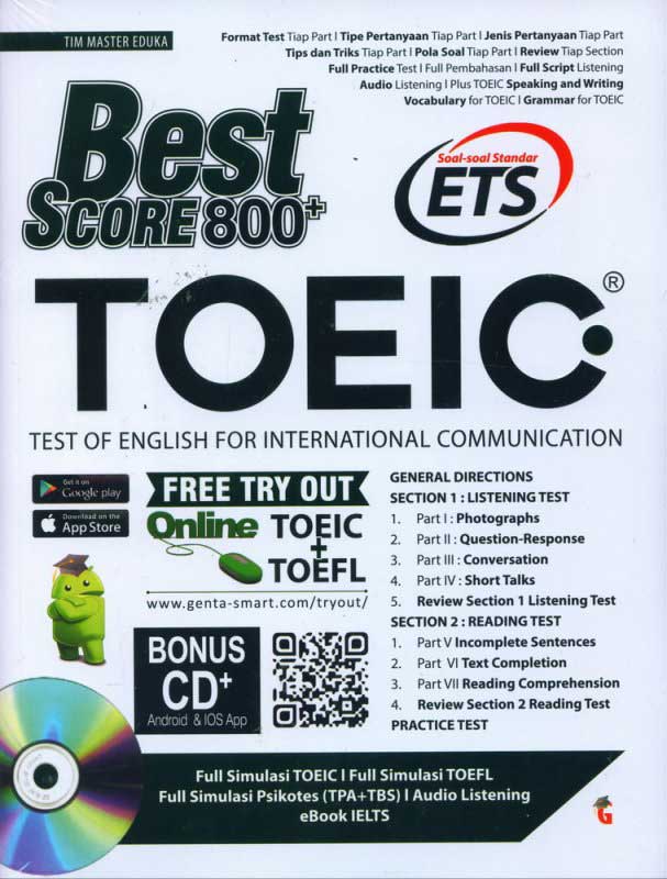 Cover of Best Score 800+ TOEIC – Buku Latihan dan Simulasi Tes TOEIC Listening &amp; Reading
