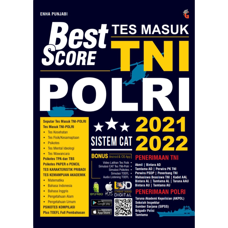 Cover of Best Score Tes Masuk TNI POLRI 2021–2022 – Buku Panduan Tes TNI POLRI, Psikotes, Akademik &amp; CAT